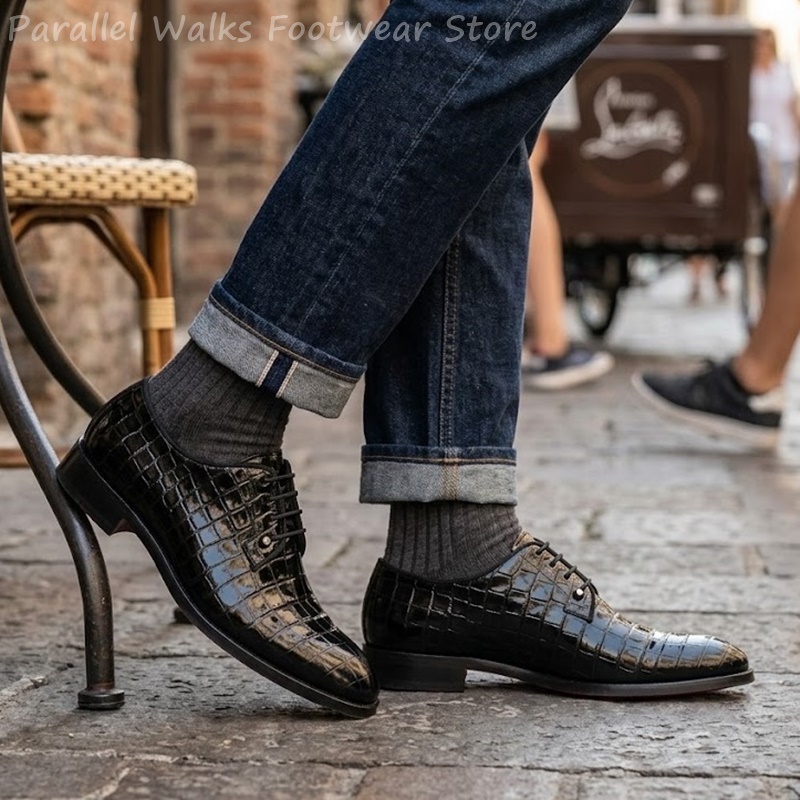Men Shoes For Wedding - Men Patent Leather Oxford Shoes Crocodile