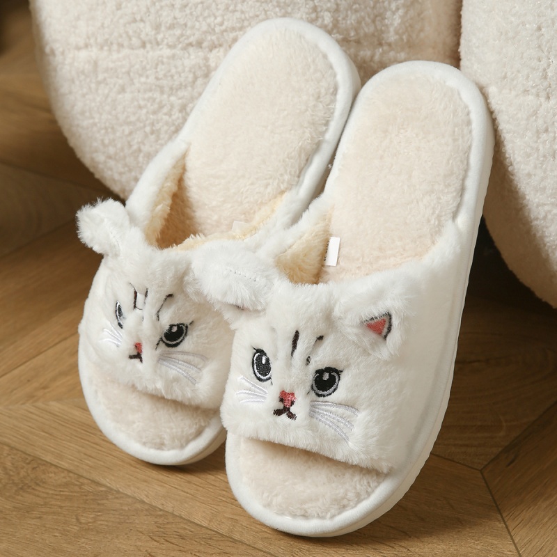 Men'S Shoes Slip On - Cute Cat Plush Flip Flops For