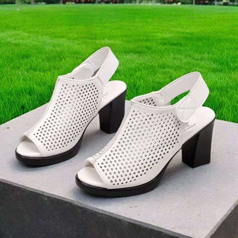 Velcro Strap Sandal - Women Big Size High Heel Peep
